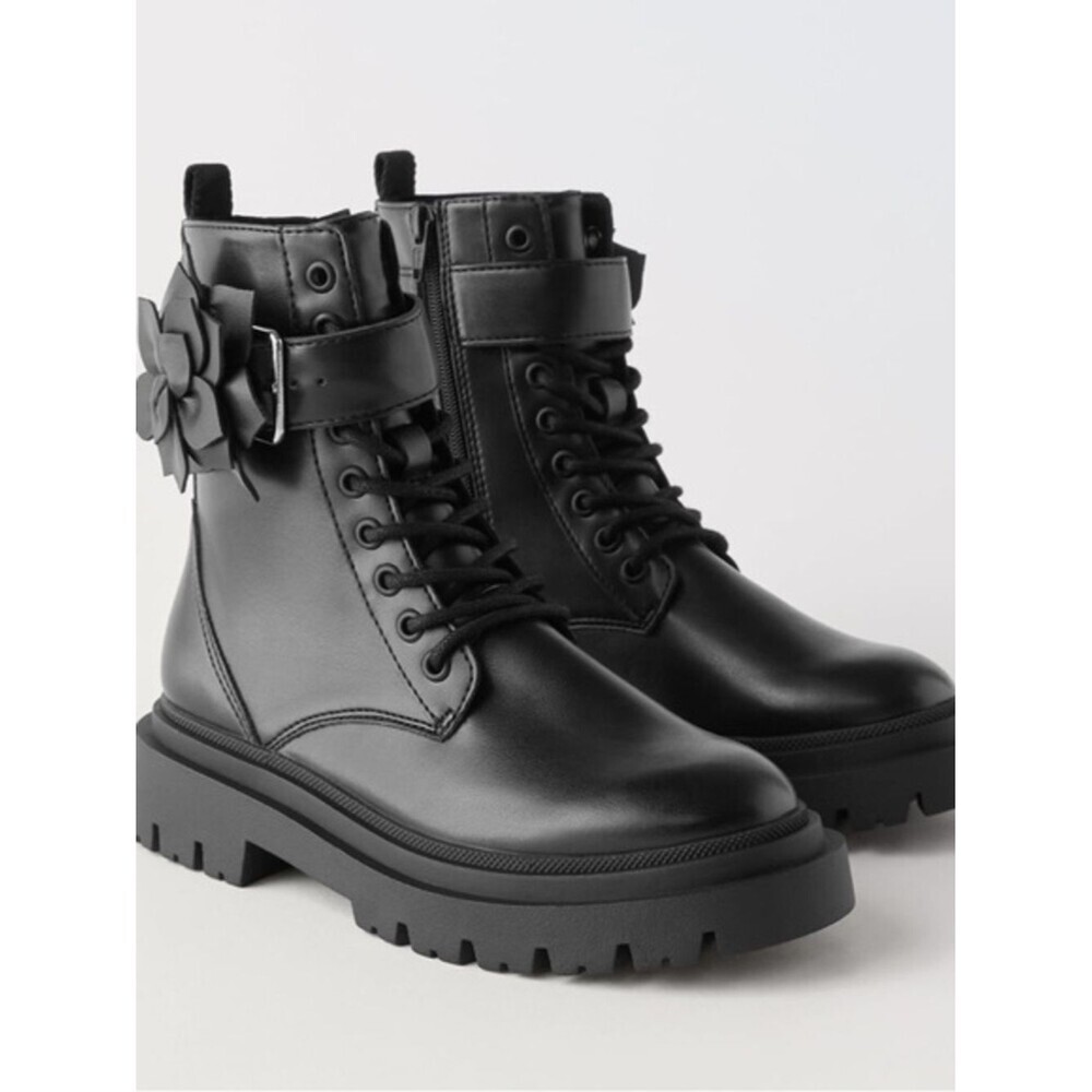 ZARA Girls Chunky Combat Boots Black | Floral Detail  | Trendy